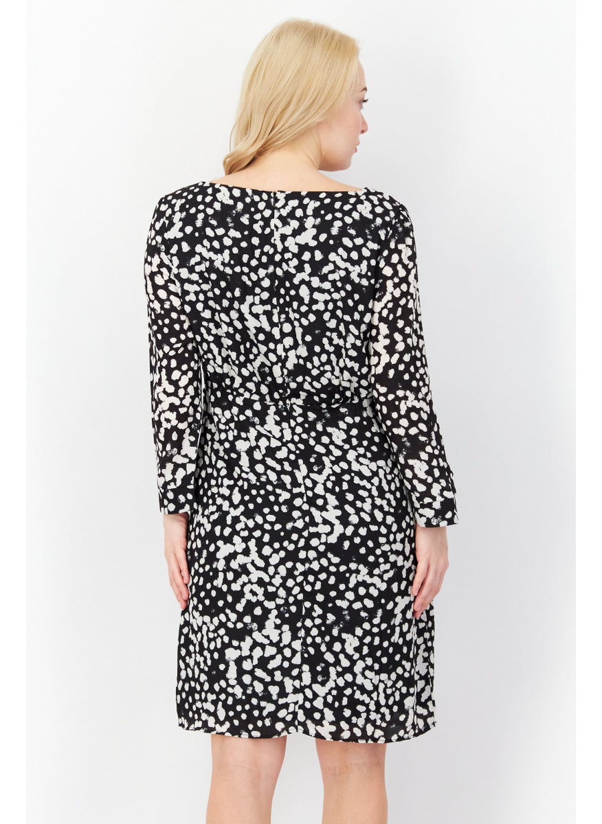 French Connection - Women Allover Print Mini Casual Dress, Black - Image 1