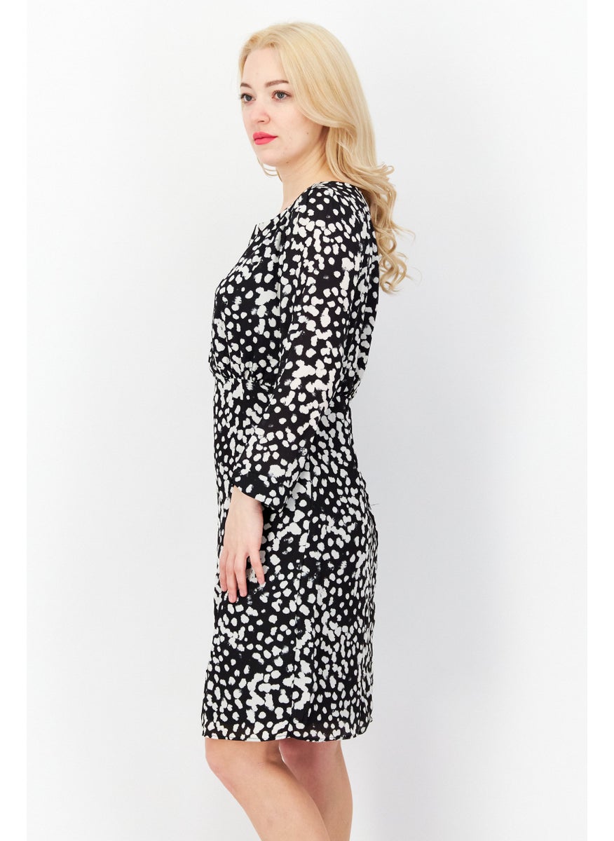 French Connection - Women Allover Print Mini Casual Dress, Black - Image 1