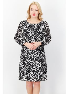 Women Allover Print Mini Casual Dress, Black