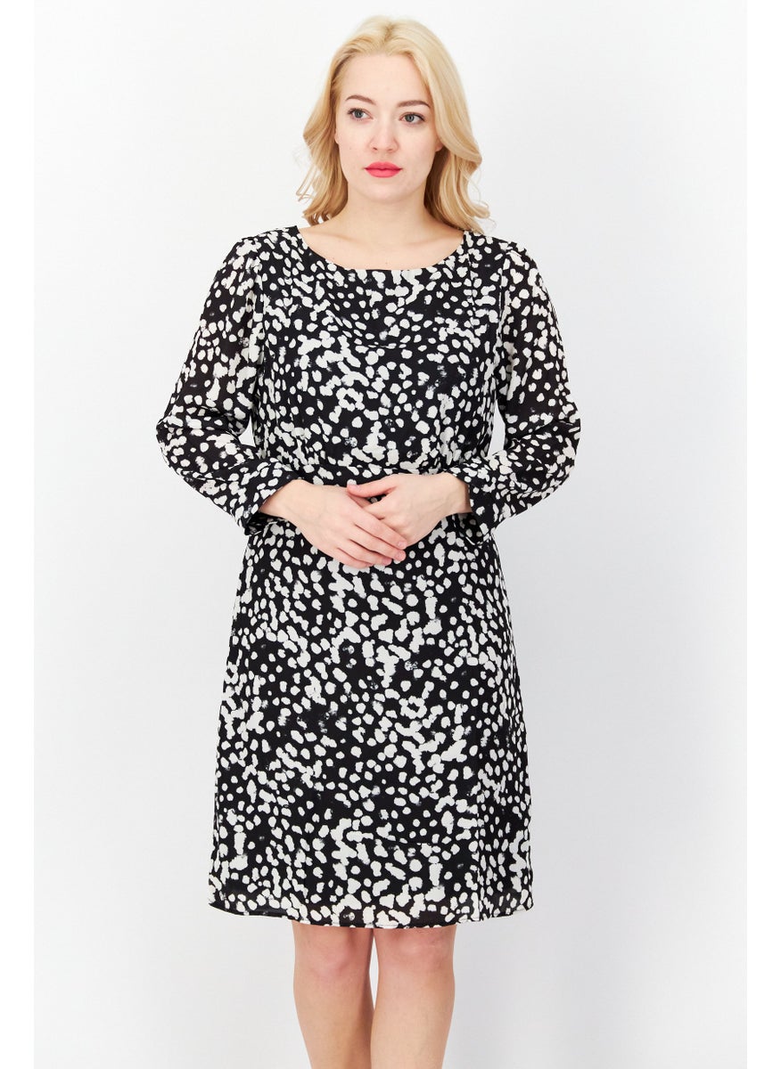 French Connection - Women Allover Print Mini Casual Dress, Black - Image 1