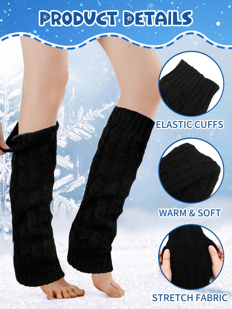 BOARDFEB 2 Pack Winter Fleece Lined Leg Warmers and Headband Set, Knit Long Leg Twisted Headband Warm Fleece Boot Socks for Skating Daily Wearï¼ˆBlackï¼‰ - Image 5