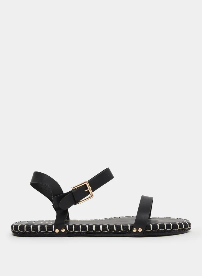 RAID Raid Bambie Black Ankle Strap Flat Espadrilles