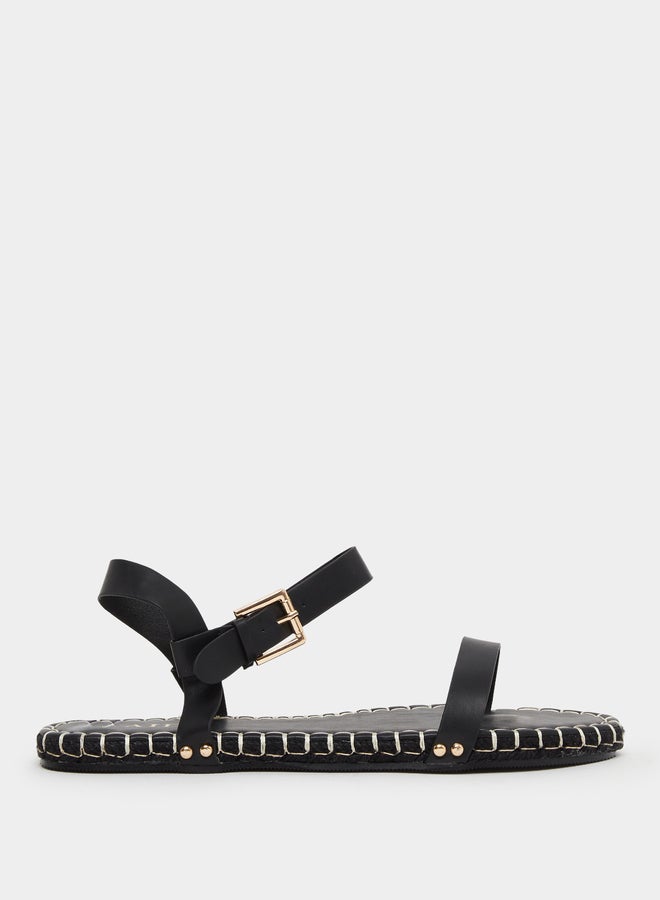 Raid Bambie Black Ankle Strap Flat Espadrilles - Image 1