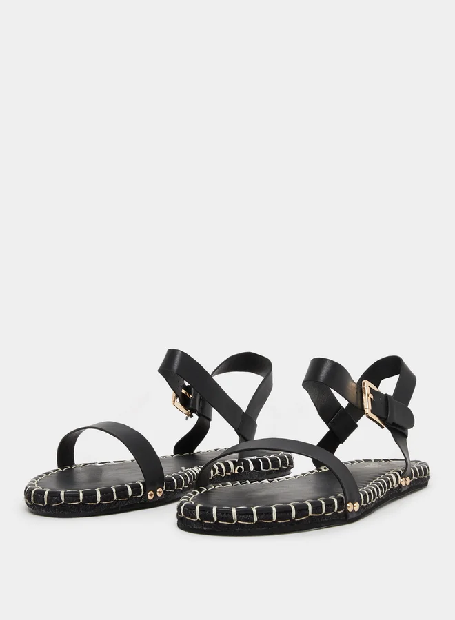 RAID Raid Bambie Black Ankle Strap Flat Espadrilles