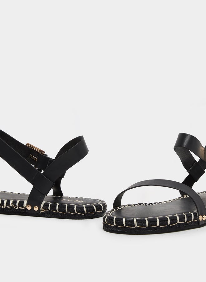 Raid Bambie Black Ankle Strap Flat Espadrilles - Image 3