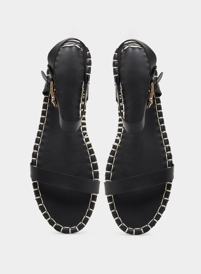 Raid Bambie Black Ankle Strap Flat Espadrilles - Image 5