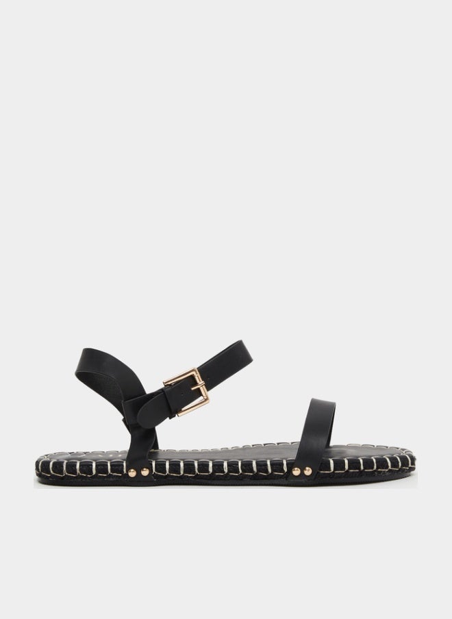 Raid Bambie Black Ankle Strap Flat Espadrilles - Image 1