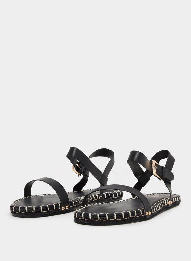 Raid Bambie Black Ankle Strap Flat Espadrilles - Image 2