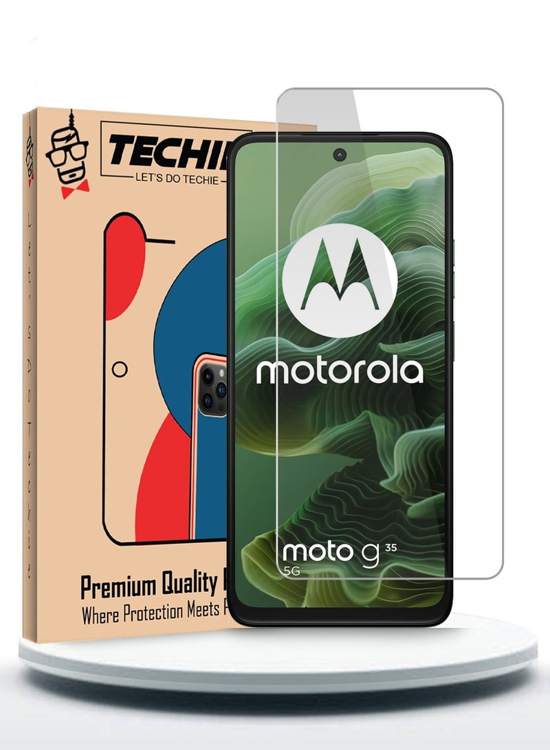 Techie HD Tempered Glass Screen Protector for Motorola Moto G35 - Anti Reflection Anti Bubbles 9H Hardness 0.33 mm Rounded Edges Easy Installation - Image 1