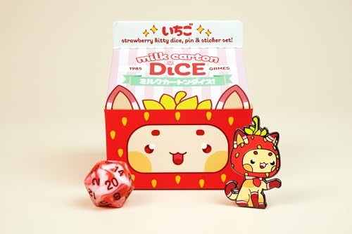 1985 Games Strawberry Kawaii Cat Dice Set Milk CartonInspired Dice for DND TTRPGs Tabletop Roleplaying - Image 5