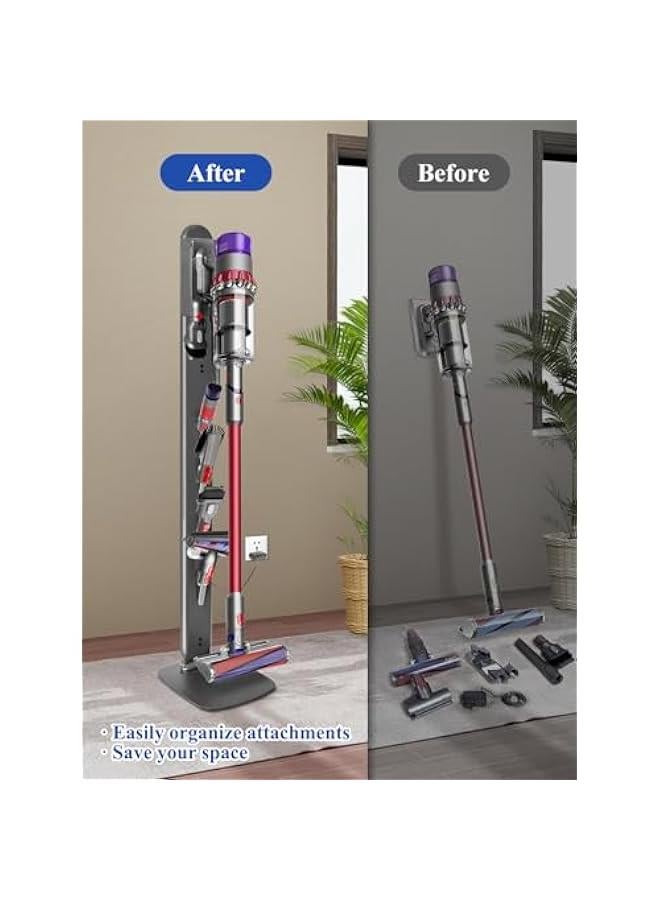 عربست حامل مكنسة كهربائية من الفولاذ المتين متوافق مع Dyson Gen5 V15 V12 V11 V10 V8 V7 V6، حامل قائم بذاته مع تصميم كابل مخفي، رف تخزين للمكانس الكهربائية اللاسلكية يوفر المساحة - Image 4