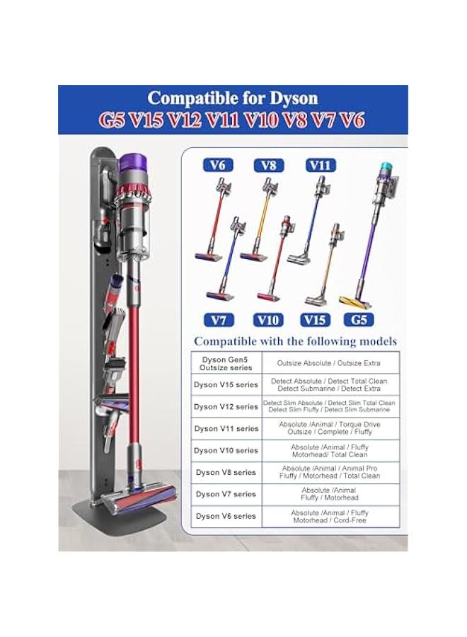 عربست حامل مكنسة كهربائية من الفولاذ المتين متوافق مع Dyson Gen5 V15 V12 V11 V10 V8 V7 V6، حامل قائم بذاته مع تصميم كابل مخفي، رف تخزين للمكانس الكهربائية اللاسلكية يوفر المساحة - Image 2