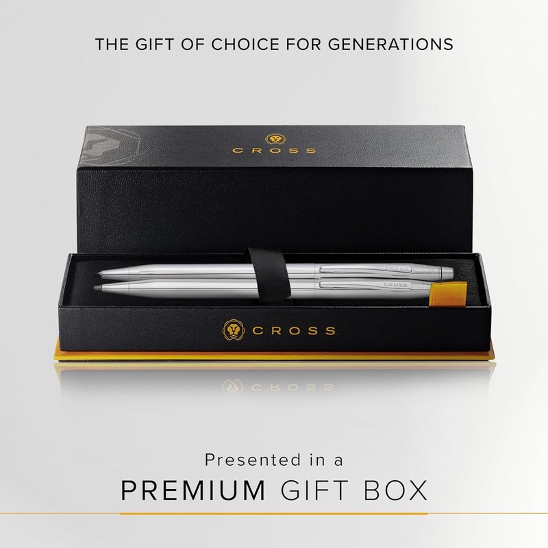 Cross Classic Century Refillable Pen & Pencil Gift Set Presented in a Luxury Gift Box - Medium Point, Black Ink, Lustrous Chrome - Image 4