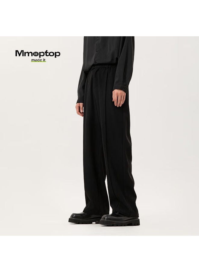 Mmoptop Trendy Loose Casual Pants For Men, Spring And Summer Business Draping Trousers, Straight Wide-leg Long Pants, 80139 Black, Size L - Image 4