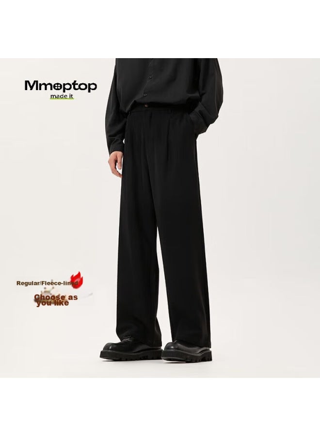 Mmoptop Trendy Loose Casual Pants For Men, Spring And Summer Business Draping Trousers, Straight Wide-leg Long Pants, 80139 Black, Size L - Image 1