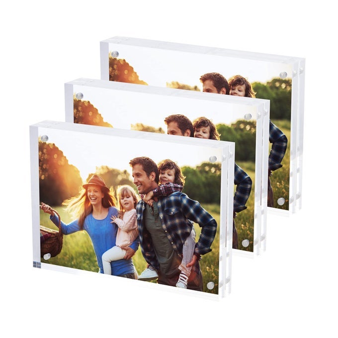 Magnetic Acrylic Picture Photo Frame 5x7 inches 3 Pack Clear Glass Like Double Sided Frameless Desktop Floating Display Free Standing Easy to Change