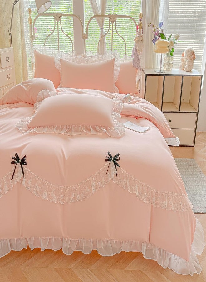 MOOWOO Chic Lace Ruffled Bedding Set with Cute Bowtie,Girls Vctoria Princess Style Bedding-2 Piece Twin Duvet Cover with Zipper Closure -Ultra Soft and Light Weight-No Comforter - Image 3