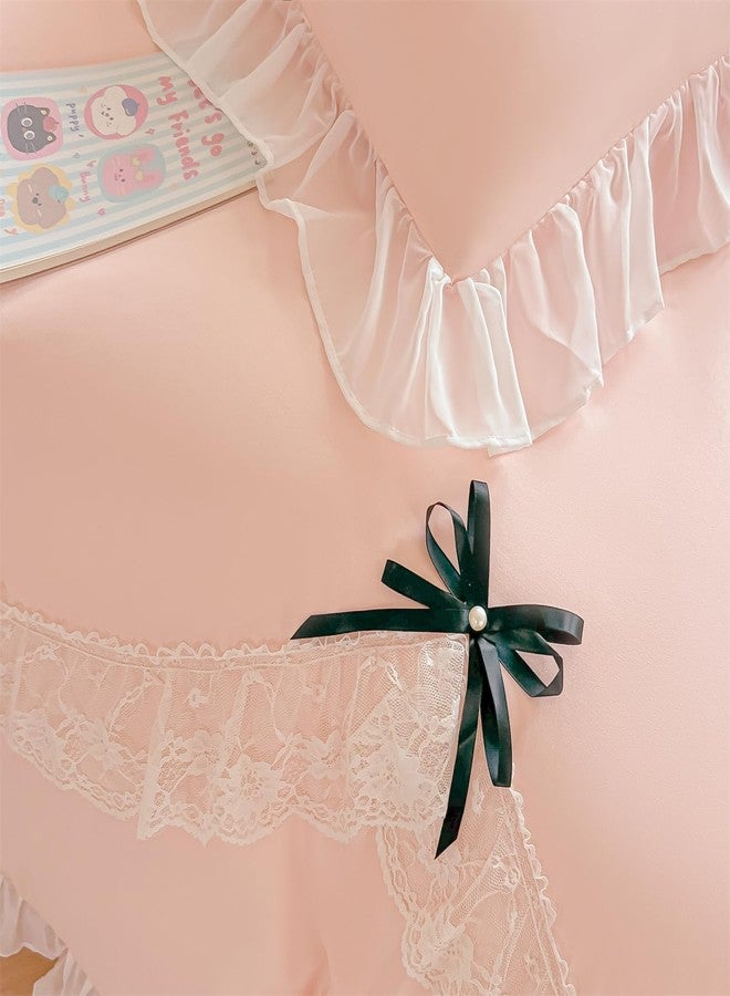 MOOWOO Chic Lace Ruffled Bedding Set with Cute Bowtie,Girls Vctoria Princess Style Bedding-2 Piece Twin Duvet Cover with Zipper Closure -Ultra Soft and Light Weight-No Comforter - Image 5