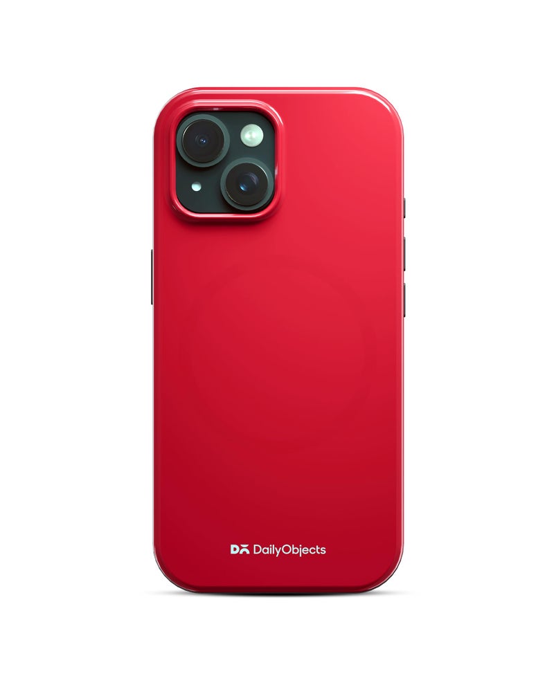 DailyObjects Polycarbonate Enamel Bumper Magsafe Case for iPhone 15 Plus Compatible with Mag-Safe Wireless Charging | Red Hybrid Magnetic Back Cover - Image 1