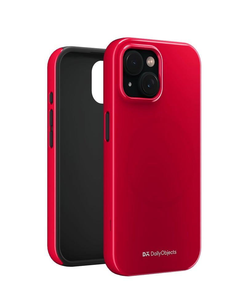DailyObjects Polycarbonate Enamel Bumper Magsafe Case for iPhone 15 Plus Compatible with Mag-Safe Wireless Charging | Red Hybrid Magnetic Back Cover - Image 3
