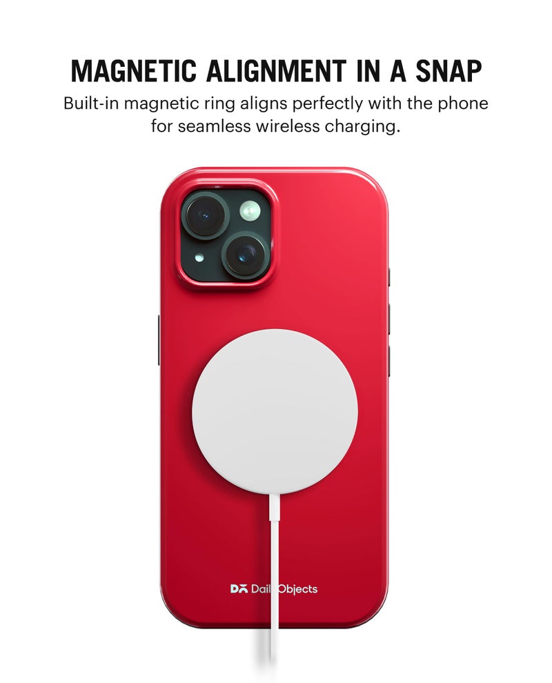 DailyObjects Polycarbonate Enamel Bumper Magsafe Case for iPhone 15 Plus Compatible with Mag-Safe Wireless Charging | Red Hybrid Magnetic Back Cover - Image 2