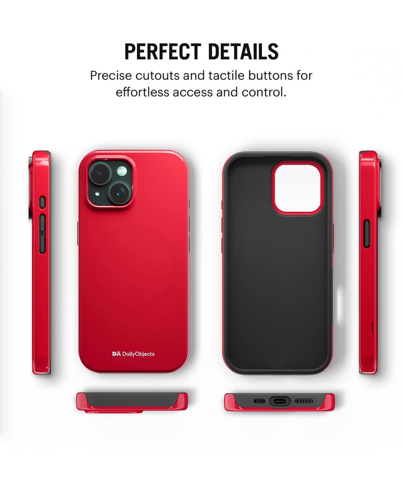 DailyObjects Polycarbonate Enamel Bumper Magsafe Case for iPhone 15 Plus Compatible with Mag-Safe Wireless Charging | Red Hybrid Magnetic Back Cover - Image 5