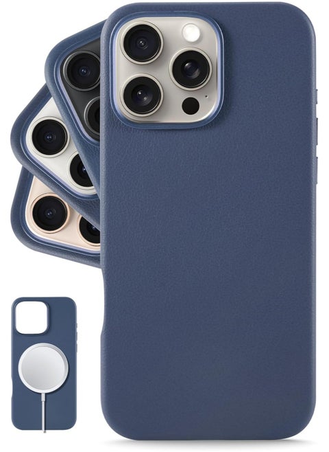 iPhone 16 Pro European Leather Case - Smooth and Soft Over Time, MagSafe Compatible (Azzurro Blue)