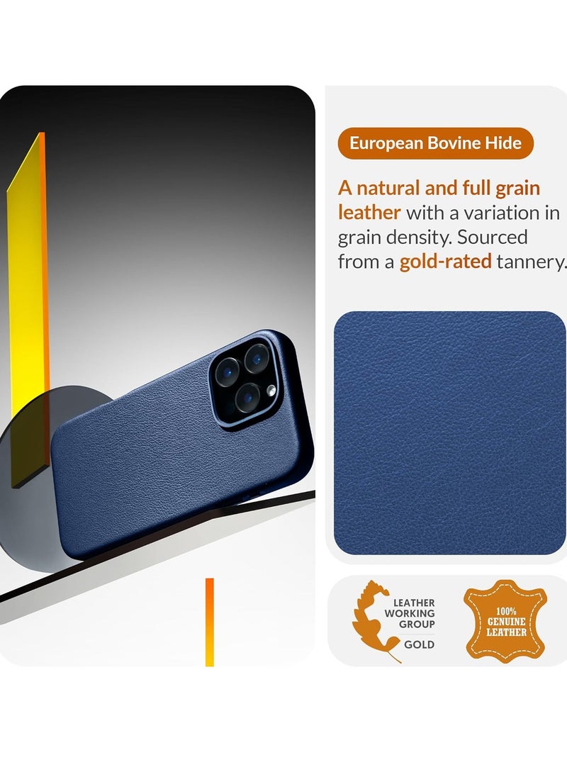 iPhone 16 Pro European Leather Case - Smooth and Soft Over Time, MagSafe Compatible (Azzurro Blue)