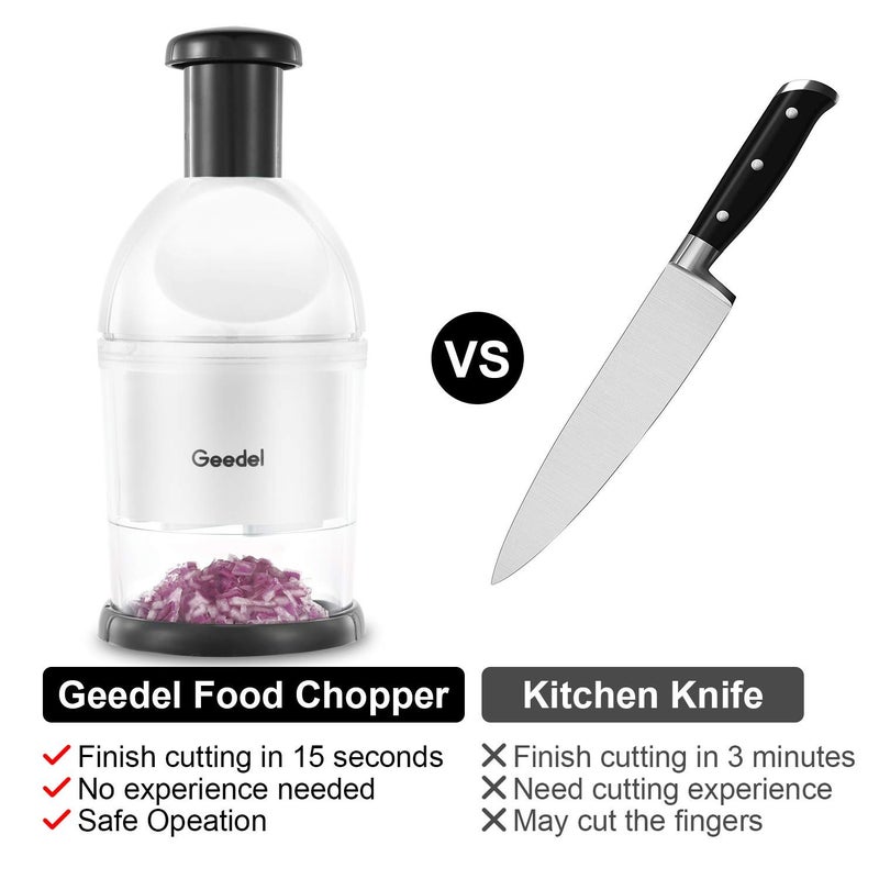Geedel Food Chopper, Easy to Clean Manual Hand Vegetable Chopper Dicer, Dishwasher Safe Slap Onion Chopper for Veggies Onions Garlic Nuts Salads White - Image 5