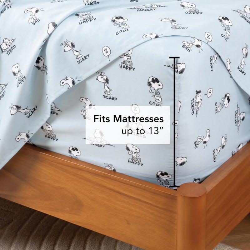 Berkshire Blanket PeanutsÂ® Kids Sheet Set Queen Size - 4 Pieces,Cute Character Snoopy Printed Soft Microfiber Bed Sheets,Peanuts Different Emotion Murky Blue - Image 4