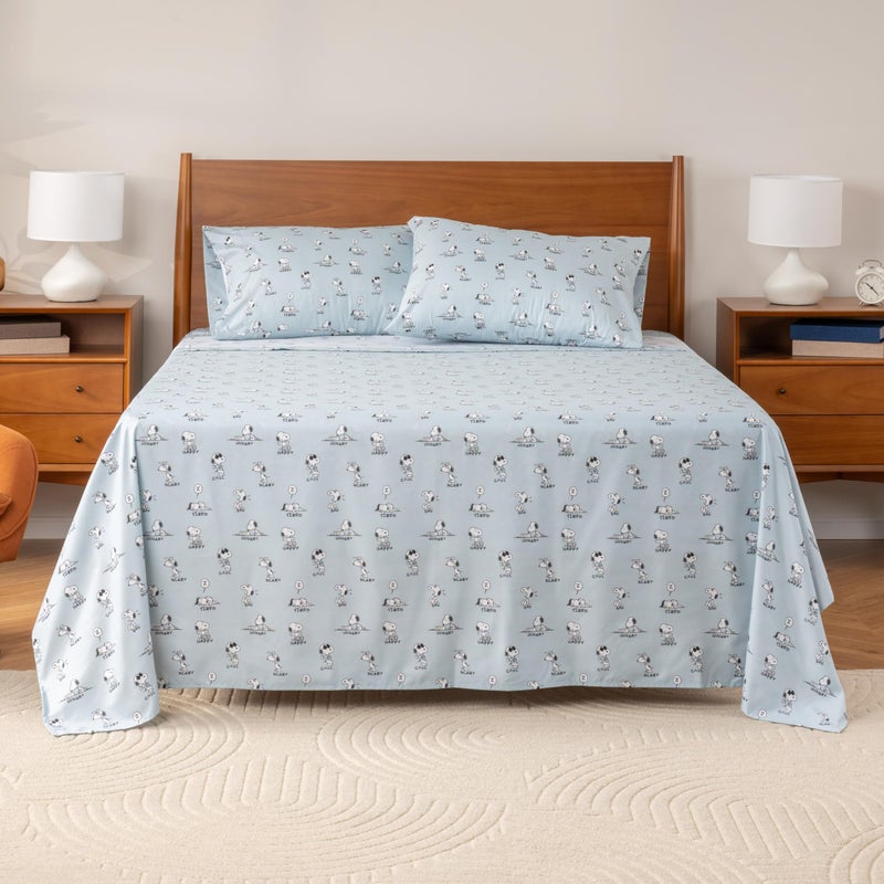 Berkshire Blanket PeanutsÂ® Kids Sheet Set Queen Size - 4 Pieces,Cute Character Snoopy Printed Soft Microfiber Bed Sheets,Peanuts Different Emotion Murky Blue - Image 2