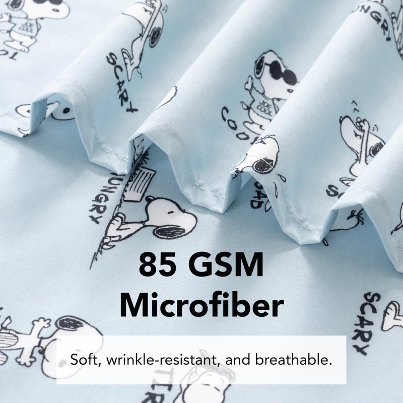 Berkshire Blanket PeanutsÂ® Kids Sheet Set Queen Size - 4 Pieces,Cute Character Snoopy Printed Soft Microfiber Bed Sheets,Peanuts Different Emotion Murky Blue - Image 5