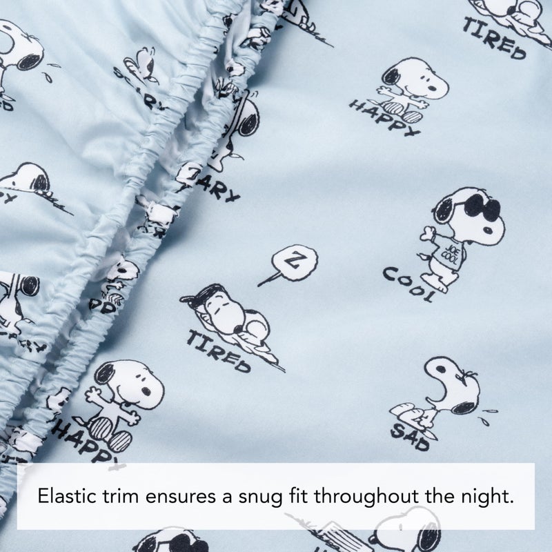 Berkshire Blanket PeanutsÂ® Kids Sheet Set Queen Size - 4 Pieces,Cute Character Snoopy Printed Soft Microfiber Bed Sheets,Peanuts Different Emotion Murky Blue - Image 3