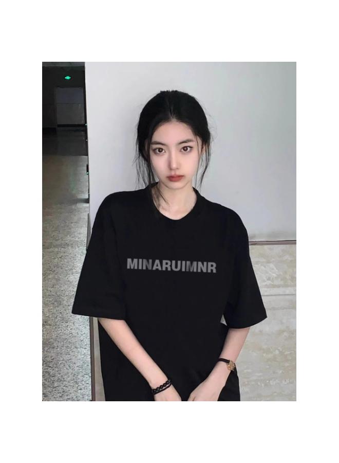 Combed Cotton Heavy Short-sleeved T-shirt For Women New Spring And Summer Loose Lazy Style Couple Top Fashion Brand