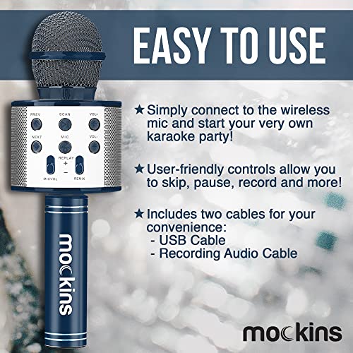 Mockins Navy Bluetooth Karaoke Microphone for Kids with Built in Bluetooth Speaker| Wireless Microphone Karaoke Compatible with iOS & Android| All-in-One Mic - Image 3