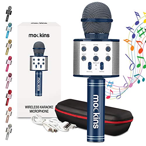 Mockins Navy Bluetooth Karaoke Microphone for Kids with Built in Bluetooth Speaker| Wireless Microphone Karaoke Compatible with iOS & Android| All-in-One Mic - Image 1