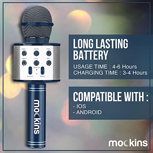 Mockins Navy Bluetooth Karaoke Microphone for Kids with Built in Bluetooth Speaker| Wireless Microphone Karaoke Compatible with iOS & Android| All-in-One Mic - Image 5