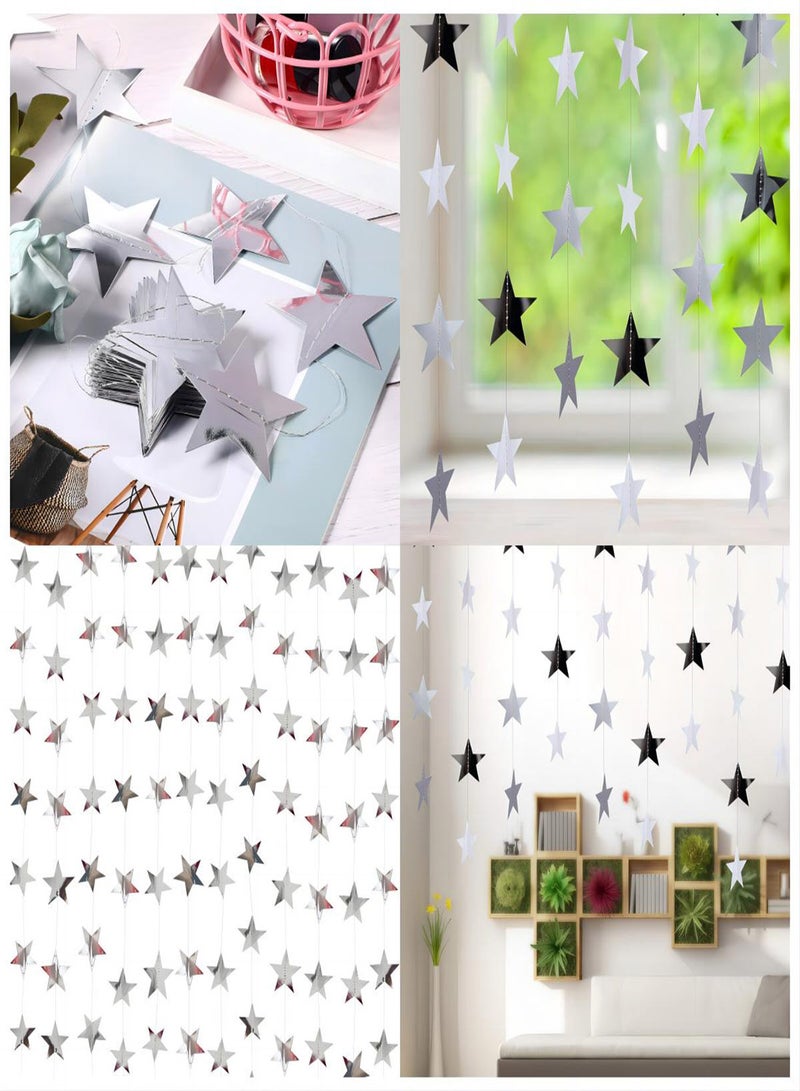 SYOSI Star Paper Garland, 8Pcs 4m Long Banner Backdrop, Party Decorations Reflective Star Paper Garland Sparkling Star Bunting Banner Decorations for Wedding Birthday Party Holiday Banner Backdrop - Image 3