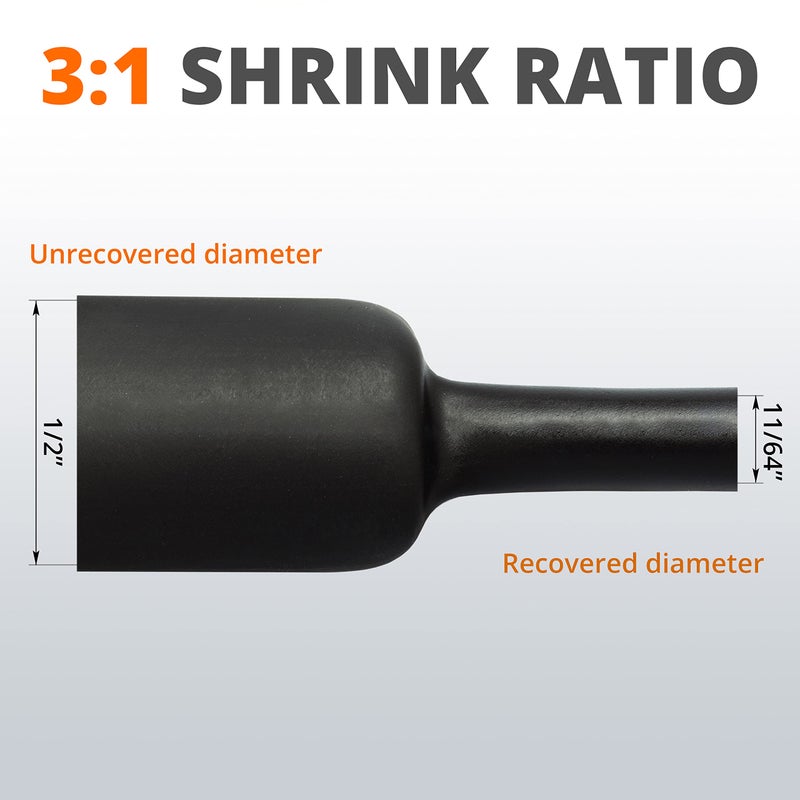 Wirefy Wirefy 1/2" Heat Shrink Tubing - 3:1 Ratio - Adhesive Lined - Marine Grade Heat Shrink - Black - 50 Feet Roll  - Image 2