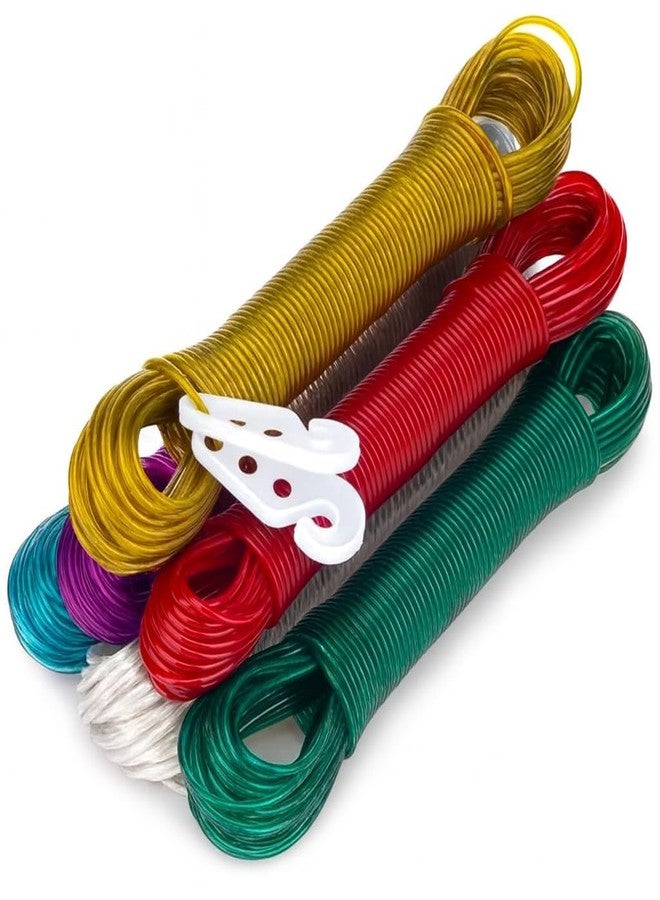 BLDM PVC Coated Steel Wire Rope for Drying Clothes/Clothesline, Length 20 Meter with 2 Plastic Hooks (Multi Colour, May Vary) (2) - Image 2