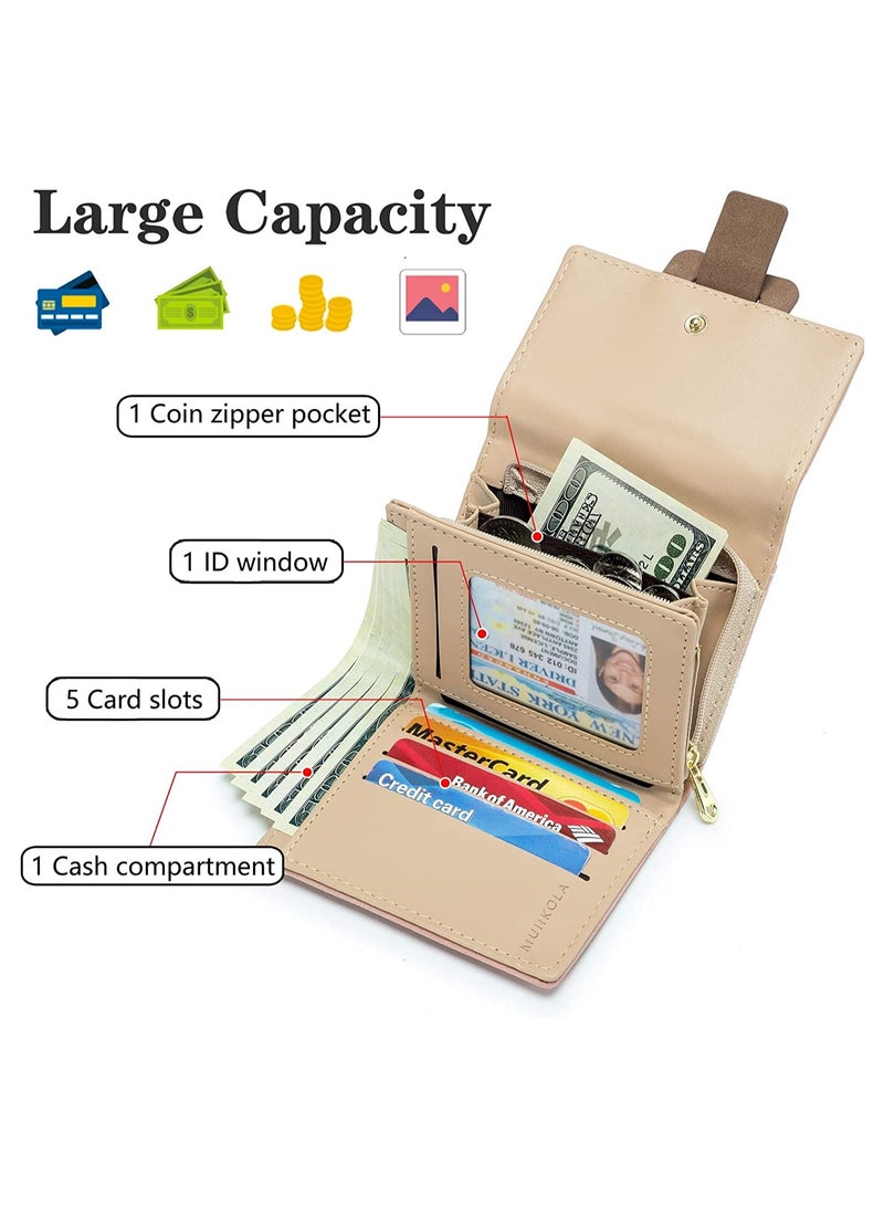 KASTWAVE Women's Wallet RFID Blocking Ladies Purse Women Leather Fashion Small Purse Clutch Holder Case Four Leaf Clover Coin Zipper Small Purse with Multiple Card Slots Check Pattern Simple Coin Purse  - Image 3