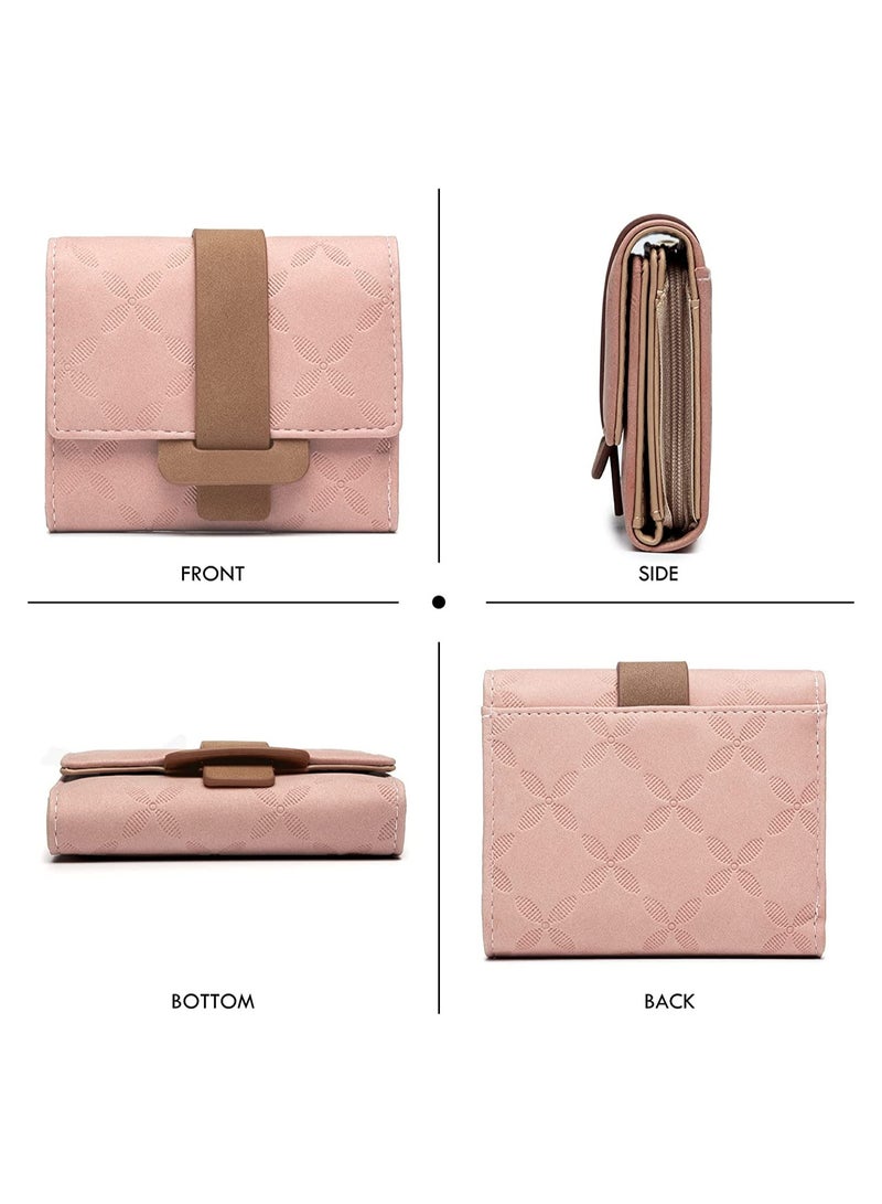 KASTWAVE Women's Wallet RFID Blocking Ladies Purse Women Leather Fashion Small Purse Clutch Holder Case Four Leaf Clover Coin Zipper Small Purse with Multiple Card Slots Check Pattern Simple Coin Purse  - Image 4