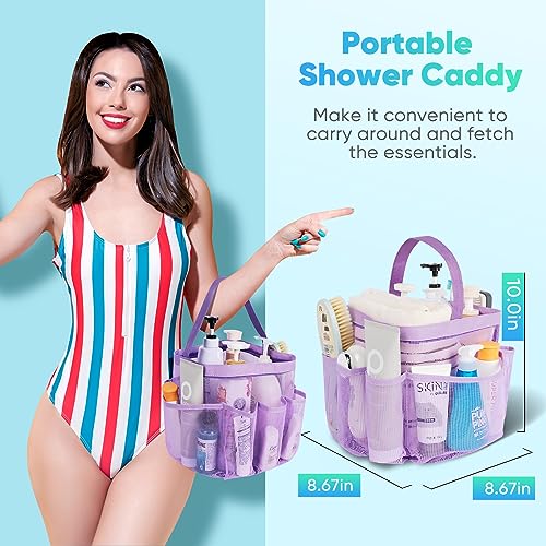 EUDELE Mesh Shower Caddy Portable for College Dorm Room Essentials,Portable Shower Caddy Dorm with 8-Pocket Large Capacity, Shower Bag for Beach, Swimming, Gym-Purple - Image 4