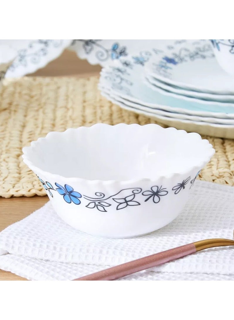 British Chef 20 Pieces Opalware Dinner Set | Microwave & Dishwasher Safe | Blue Iris Dinnerware set with 4-Piece Dinner Plate, 4-Piece Side Plate, 4-Piece Veg Bowl, 4-Piece Mug, 4-Piece Spoons-White - Image 3