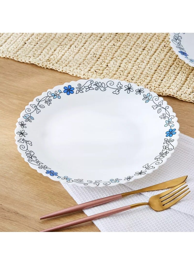 British Chef 20 Pieces Opalware Dinner Set | Microwave & Dishwasher Safe | Blue Iris Dinnerware set with 4-Piece Dinner Plate, 4-Piece Side Plate, 4-Piece Veg Bowl, 4-Piece Mug, 4-Piece Spoons-White - Image 2