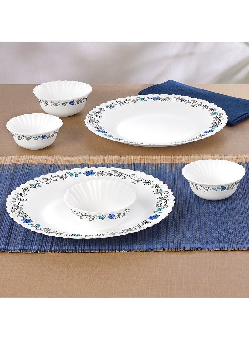 British Chef 20 Pieces Opalware Dinner Set | Microwave & Dishwasher Safe | Blue Iris Dinnerware set with 4-Piece Dinner Plate, 4-Piece Side Plate, 4-Piece Veg Bowl, 4-Piece Mug, 4-Piece Spoons-White - Image 4