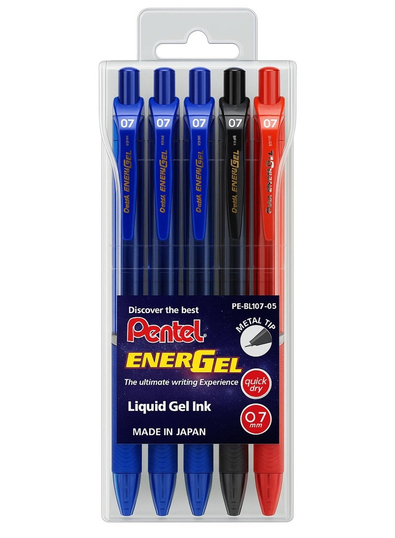 Pentel Energel-X Metal Tip Gel Pen Set Pack of 5