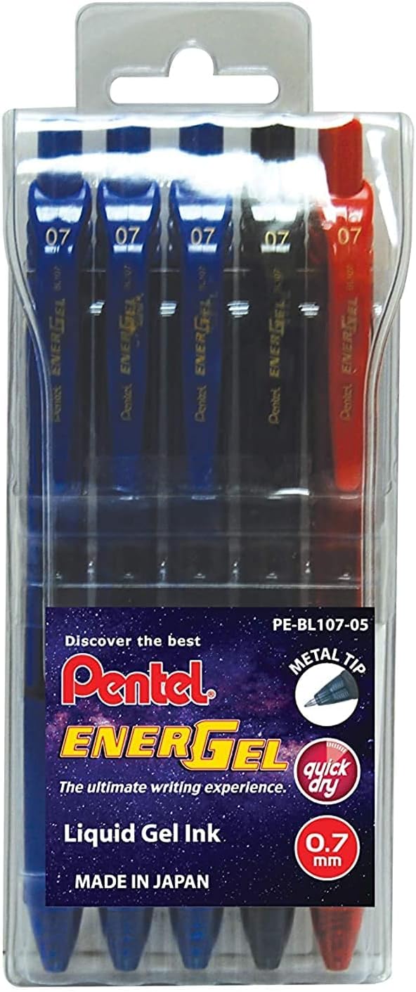 مجموعة أقلام جل Pentel Energel-X ذات الطرف المعدني