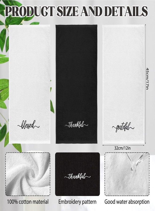 SmoothNovelty 3 Pcs Thanksgiving Black and White Fingertip Towels 100% Cotton Fall Farmhouse Bathroom Hand Towels 12 x 18 in Decorative Embroidery Blessed Thankful Grateful for Gift Home Decor - Image 2