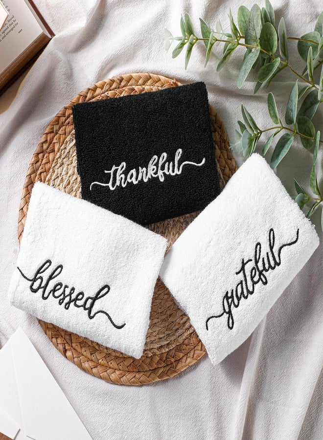 SmoothNovelty 3 Pcs Thanksgiving Black and White Fingertip Towels 100% Cotton Fall Farmhouse Bathroom Hand Towels 12 x 18 in Decorative Embroidery Blessed Thankful Grateful for Gift Home Decor - Image 3